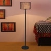 Bruno Blue Natural Fiber Shade Floor Lamp with Black Iron Base