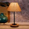 Kylian Beige Natural Fiber Shade Table Lamp with Natural Wood & Iron Base