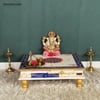 D'Dass White Mdf and Sheesham Wooden Pooja Chowki With Drawer