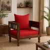 Rangrez Sheesham Wood 1 Seater Sofa in Honey Oak Finish with Red Cushion