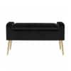 Doe Buck Upholstered Storage Bench in Black Colour with Gold Legs