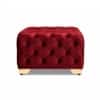 Doe Buck Velvet Tufted Bench in Red Colour with Gold Base