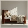 Heritage Cane Upholstered Queen Size Bed in Linen With Oak wood Frame
