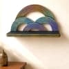 Multishade Colour Solid Wood Handcarved Indradhanush Floating Wall Shelf with distres finish by DisooFashions