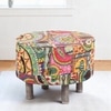 Rosslyn Solid Wood Ottoman Pouffee in Multi Colour Israel Print Kantha fabric