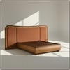 Elowen Softline Queen Size Bed in velvet With Oak wood Frame & Hydraulic Storage