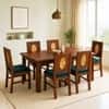 Globally Indian Elodie Solid Sheesham Wood 6 Seater Dining Table Set 6 Chairs Teal Blue