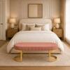 Doe Buck Upholstered Oval Bench in Pink Colour with Gold Loop Legs