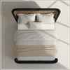 Heritage Cane Upholstered Queen Size Bed in Linen With Oak wood Frame