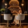 Doe Buck Oliver Adjustable Velvet Bar Stool in Grey Colour with Gold Base