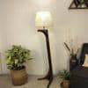 Lucas Wooden Floor Lamp with Brown Base and Jute Fabric Lampshade