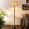 Cleo Beige Natural Fiber Floor Lamp with Black Iron Base