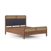 Hanoi Solid Wood Cane Queen Size Non storage Bed In Amber Walnut Finish Fabric Davis Plus
