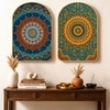 Mandala Flowers Chakra Wall Art Painting Set of 2 with Gold Frame 16 x 24 Inch