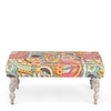 Bestone Sheesham Wood Bohemian 2+1+1 Seater Bench Set With 2 Stools In Israel Print Patchwork Kantha
