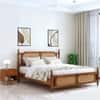 Neeta Solid Mango Wood Queen Size Bed With Rattan Cane Desgined In Natural Teak Finish