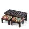 Irish Sheesham Wood Coffee Table With 2 Stools Set In Mahogany Finish & Multi Colour Israel Print Kantha Fabric Cushions