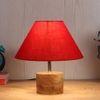 Audrey Red Fabric Shade Table Lamp with Natural Wooden Base