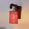 Devansh Solid Wood Electric Wall Light in Brown Colour with Maroon Shade Count of 1 Light