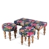 Bestone Sheesham Wood Mid Century 2+1+1 Seater Bench Set With 2 Stools In Fruit Print Blue Kantha