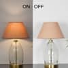 ELVORA Diamond Cut Clear Glass Table Lamp with Brass Base Beige Shade