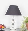 Aspley Chrome Finish Metal Clear Crystal Glass  And White Marble Table Lamp With Black Cotton Shade