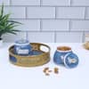 Cow Round Basket With Jar Set Of 3 In Gold Colour