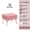 Doe Buck Ribbed Velvet Ottoman Stool in Dusty Pink Colour with Gold Metal Legs