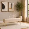 Doe Buck Upholstered Bench in Beige Colour with Channel Stitching and Gold Legs