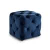 Doe Buck Colchester Velvet Tufted Ottoman Cube in Blue Colour with Wooden Base