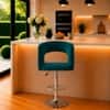 Doe Buck Adjustable Upholstered Bar Stool in Teal Colour with Chrome Base