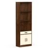Seonn Engineered Wood Bookshelf with Drawer and 2 Doors Cabinet in Brown Maple & Beige