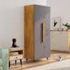 Hexa Red Wooden 2 Door Wardrobe with Drawer and Hanging Space in Giant Wood and Slate Grey Colour