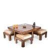 Blane Sheesham Wood 4 Seater Coffee Table Set In Teak Finish