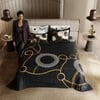 Stoa Paris Super King 5PC Satin Bedding Set  5PC Jet Black-White Gold