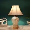 Devansh Off White Cotton  Shade  Lamp With  Wood & Mosaic Glass Base For Decoration /Office/Home/Gifting/Study For Office/Home/Gifting -(12X12X16) Inches -