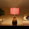Devansh Pink Jute Table Lamp With  Wood Natural Base (7X13 Inches)-11