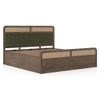 Hanoi Solid Wood Cane King Size Bed With Hydraulic Storage (Danish Walnut Finish, Olive Colour)