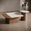 The Aurelia Dual Texture Marble Walnut Round Coffee Table