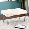 Velas Sheesham Wood Mid Century 2 Seater Bench With Metal Legs In Beige Fabric With Fringes