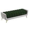 Hoslo Velvet 2 Seater Ottoman Bench in Green & Grey Color