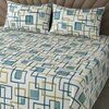 White & Green  Color Geometric 350 TC Cotton Flat Super King Bed Size Bedsheet With 2 Pilllow Covers  Threads