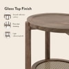 Tora Solid Wood and Cane with Glass Side Table In Danish Walnut Finish