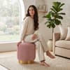 Doe Buck Damato Luxury Velvet Round Ottoman in Pink Colour with Gold Base