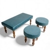 Bestone Sheesham Wood Accent Bench Set (Blue Jacquard Work Fabric Teak Finish)