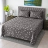 Odin Grey Floral 400 TC Cotton Flat Super King Size Bedsheet with 2 Pillow Covers – Threads