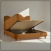 Solara Wave Luxe Queen Size Bed in velvet With Oak wood Frame & Hydraulic Storage