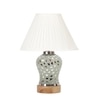 Devansh Off-White Cotton Straight Pleated Shade Lamp With Wood & Mosaic Glass Base For Decoration/Office/Home/Gifting/Study For Decoration/Office/Home/Gifting/Study