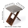 Dayton Sheesham Wood Accent Square Stool in Grey Cotton Velvet Upholstery