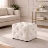 Doe Buck Colchester Velvet Tufted Ottoman Cube in Off White Colour with Wooden Base